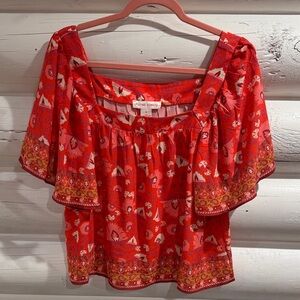 Flying Tomato Vibrant Red Patterned Blouse